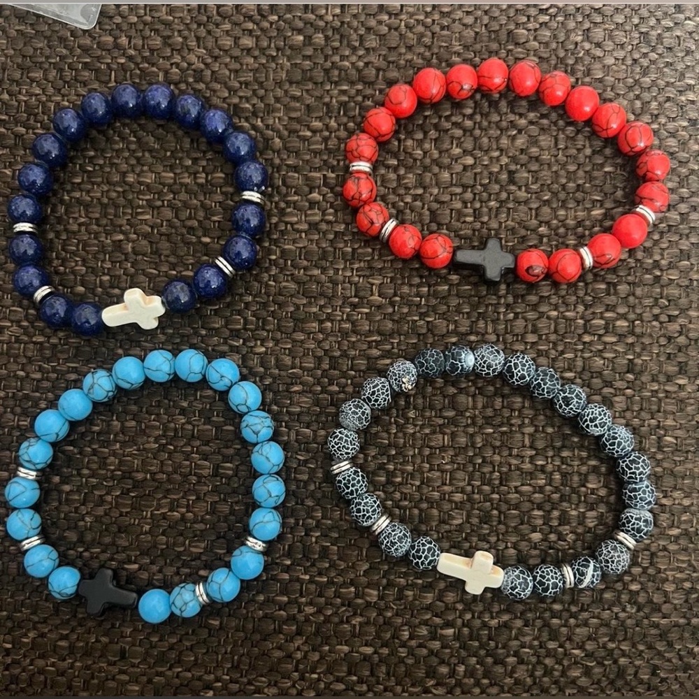 Set of Four Beaded Bracelets with Cross Charms